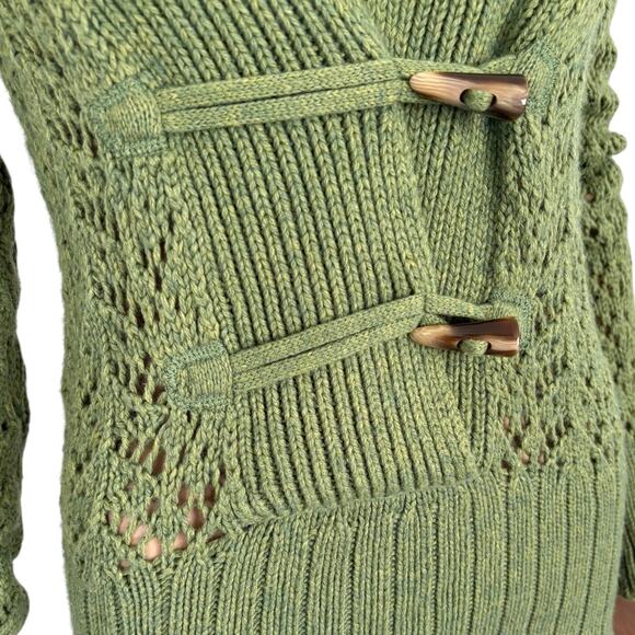 Y2K Old Navy Mock Neck Open Knit Fairy Preppy Cardigan Sweater Toggle S Green - Picture 3 of 7